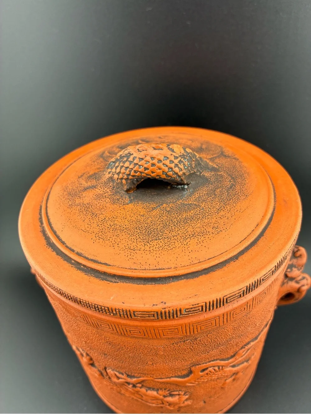 Vintage Terracotta Red Dragon Lidded‎ Vase